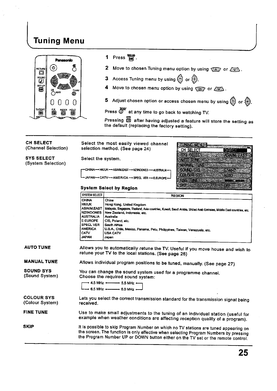 Tuning menu | Panasonic TC-34P250X User Manual | Page 25 / 40
