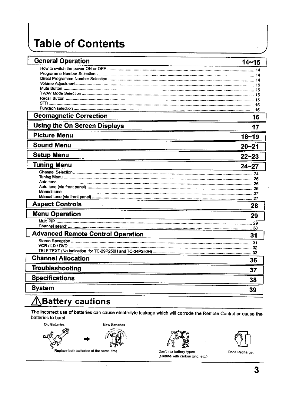 Panasonic TC-34P250X User Manual | Page 3 / 40