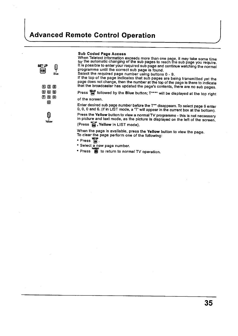 Advanced remote control operation | Panasonic TC-34P250X User Manual | Page 35 / 40
