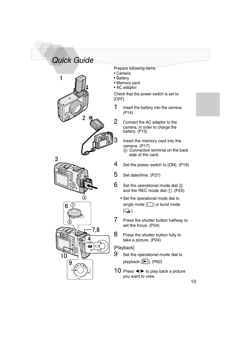 Quick guide | Panasonic DMC-LC5PP User Manual | Page 13 / 108