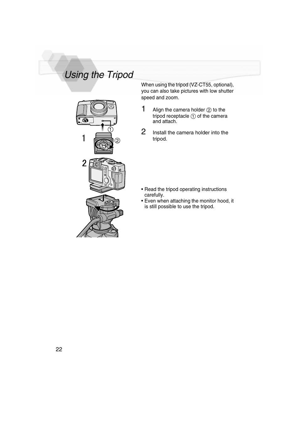 Using the tripod | Panasonic DMC-LC5PP User Manual | Page 22 / 108