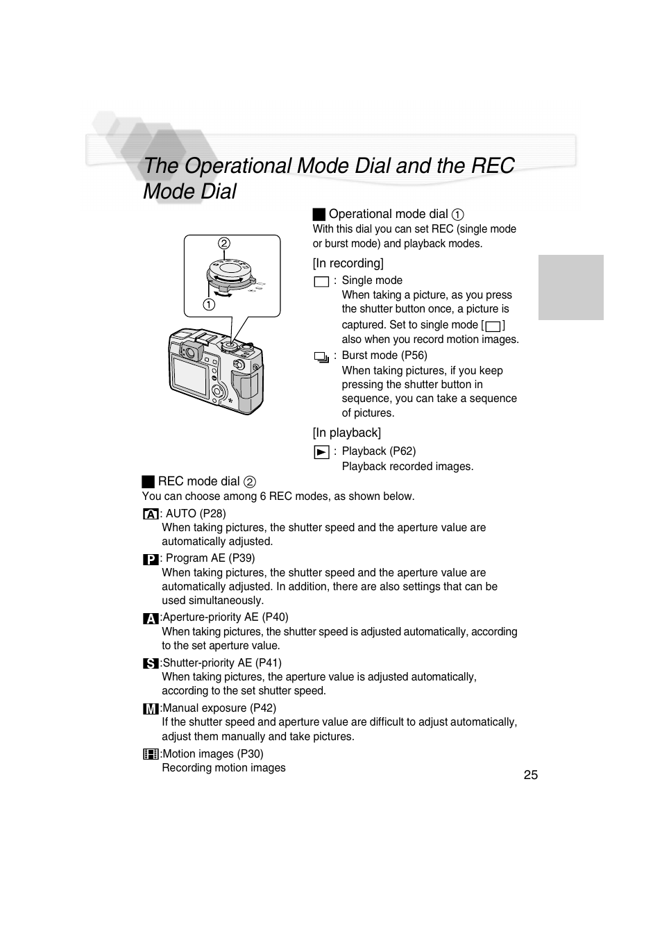 The operational mode dial and the rec mode dial, P25) | Panasonic DMC-LC5PP User Manual | Page 25 / 108