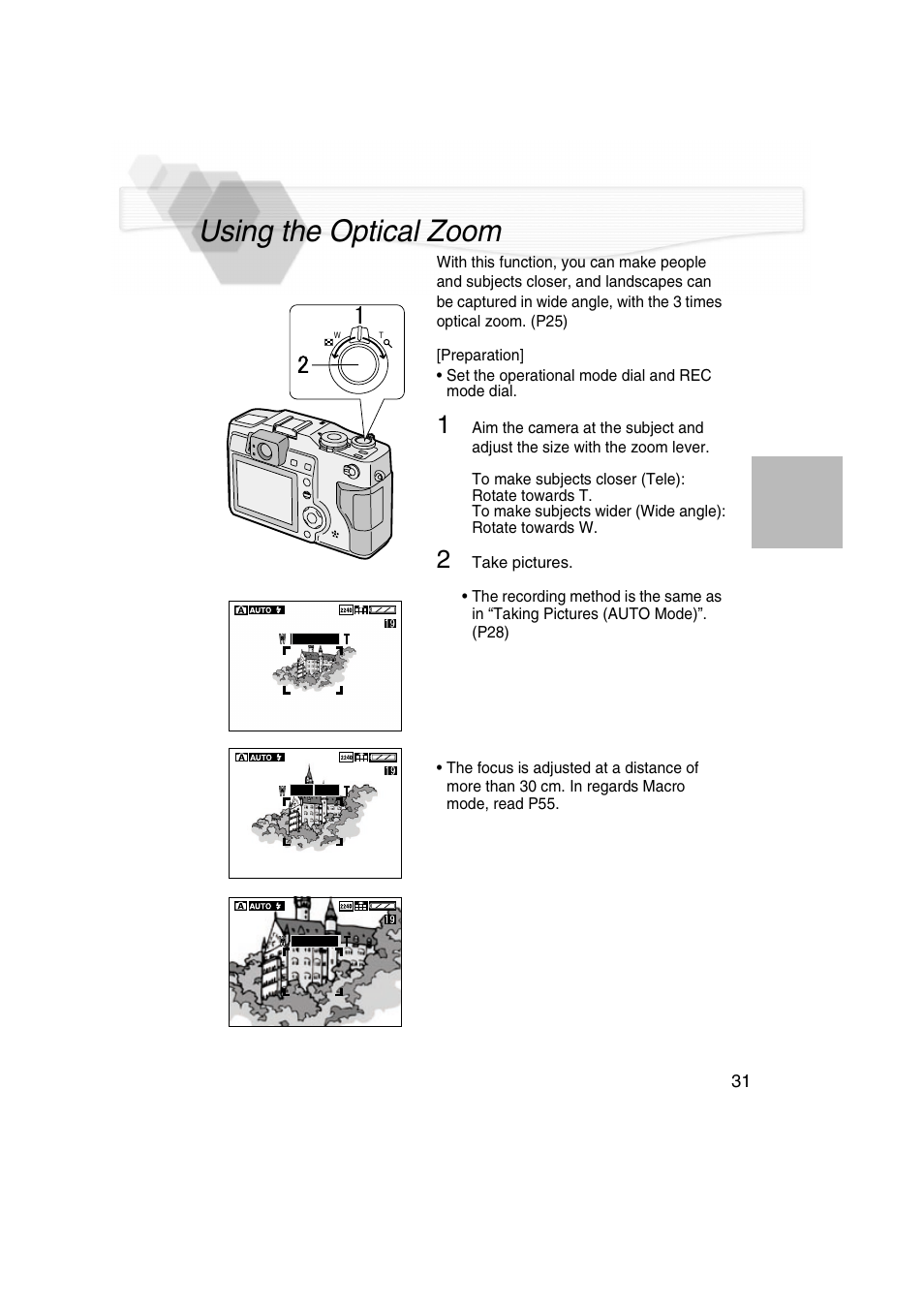 Using the optical zoom, P31, p | Panasonic DMC-LC5PP User Manual | Page 31 / 108