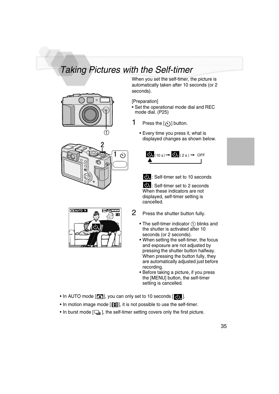 Taking pictures with the self-timer, P35) | Panasonic DMC-LC5PP User Manual | Page 35 / 108