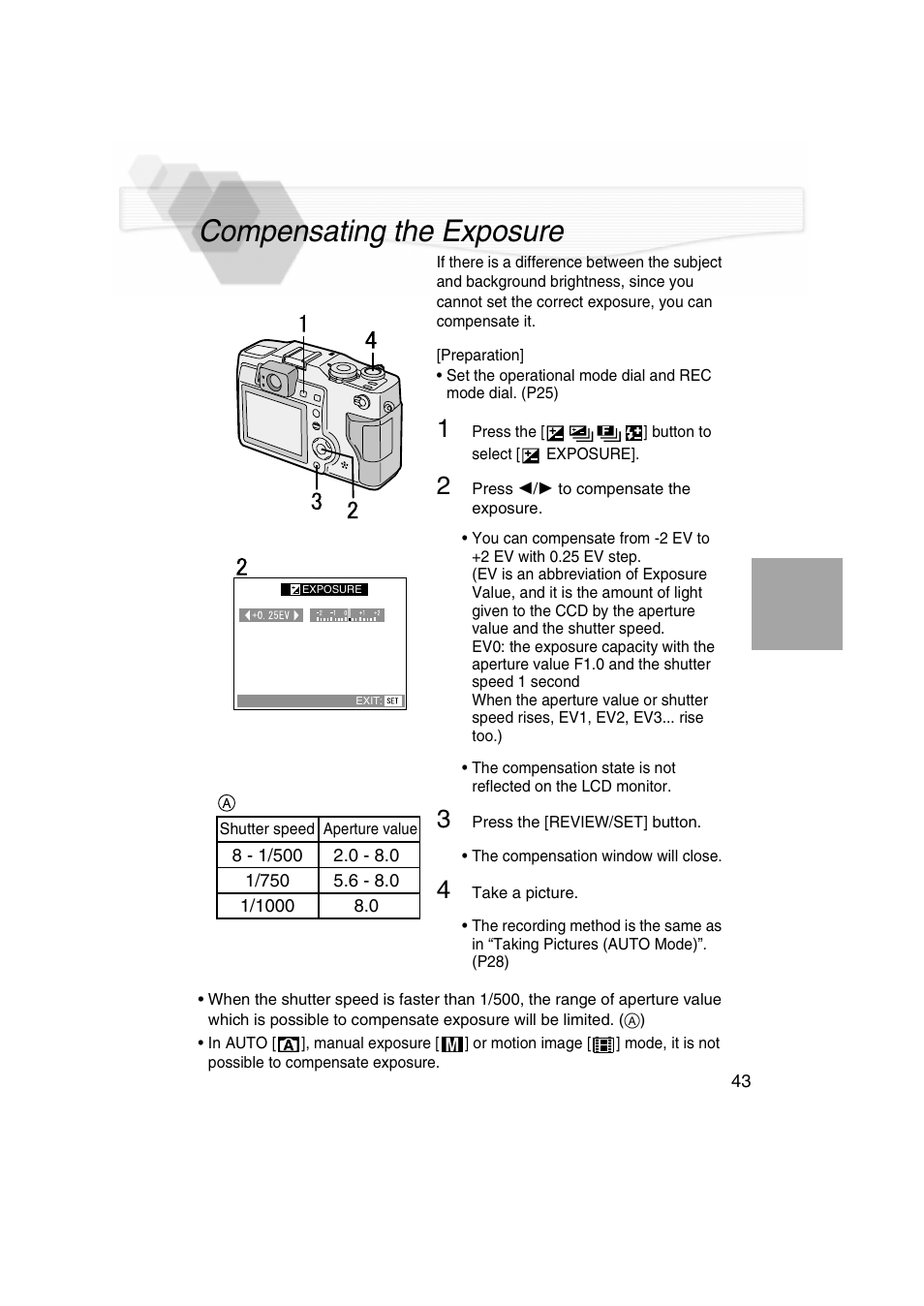 Compensating the exposure, N (p43), P43) | Panasonic DMC-LC5PP User Manual | Page 43 / 108