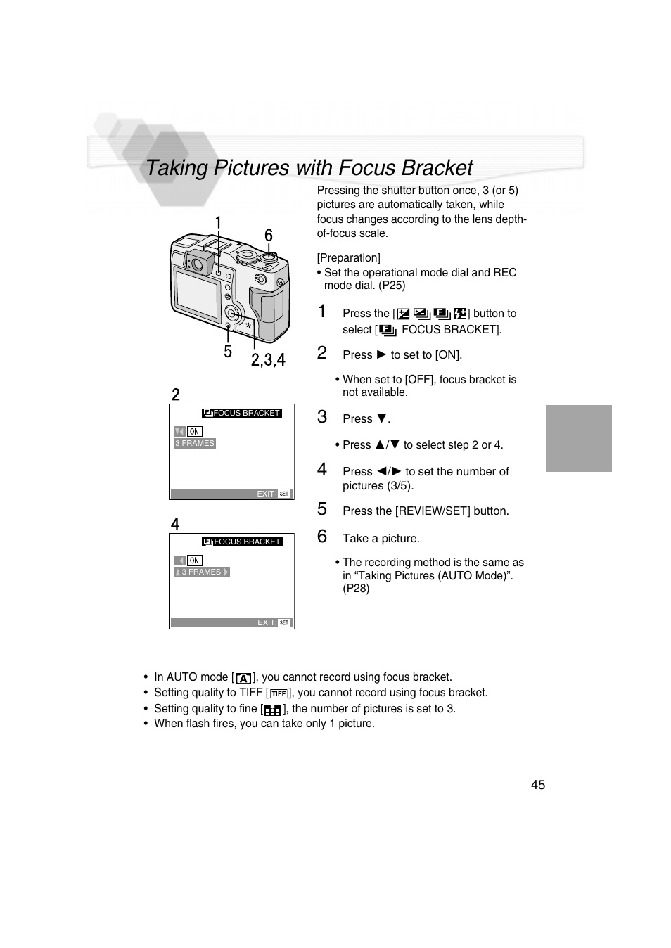 Taking pictures with focus bracket, P45), T (p45) | T (p45 | Panasonic DMC-LC5PP User Manual | Page 45 / 108