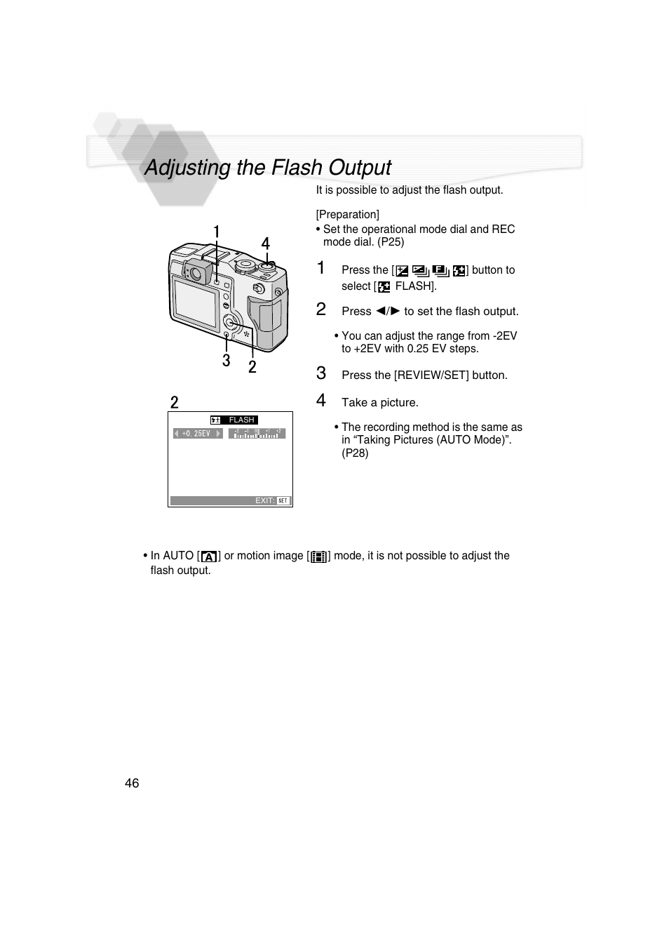 Adjusting the flash output, P46) | Panasonic DMC-LC5PP User Manual | Page 46 / 108