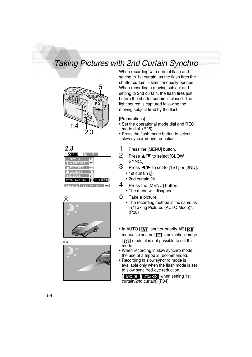 Taking pictures with 2nd curtain synchro | Panasonic DMC-LC5PP User Manual | Page 54 / 108