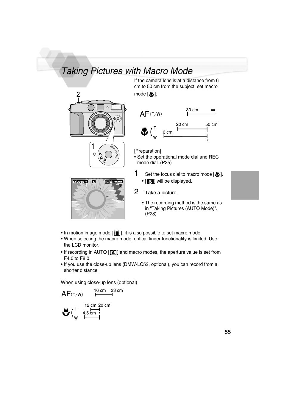 Taking pictures with macro mode, P55) | Panasonic DMC-LC5PP User Manual | Page 55 / 108