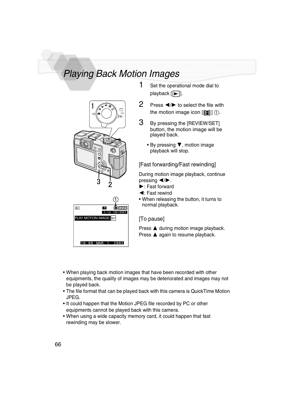Playing back motion images | Panasonic DMC-LC5PP User Manual | Page 66 / 108