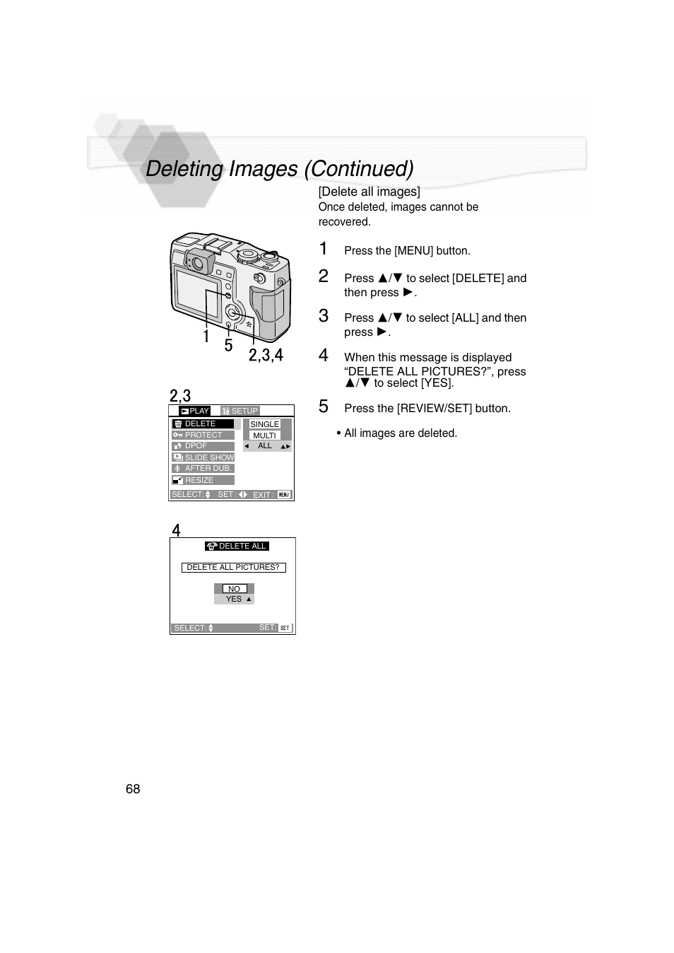 Deleting images (continued) | Panasonic DMC-LC5PP User Manual | Page 68 / 108