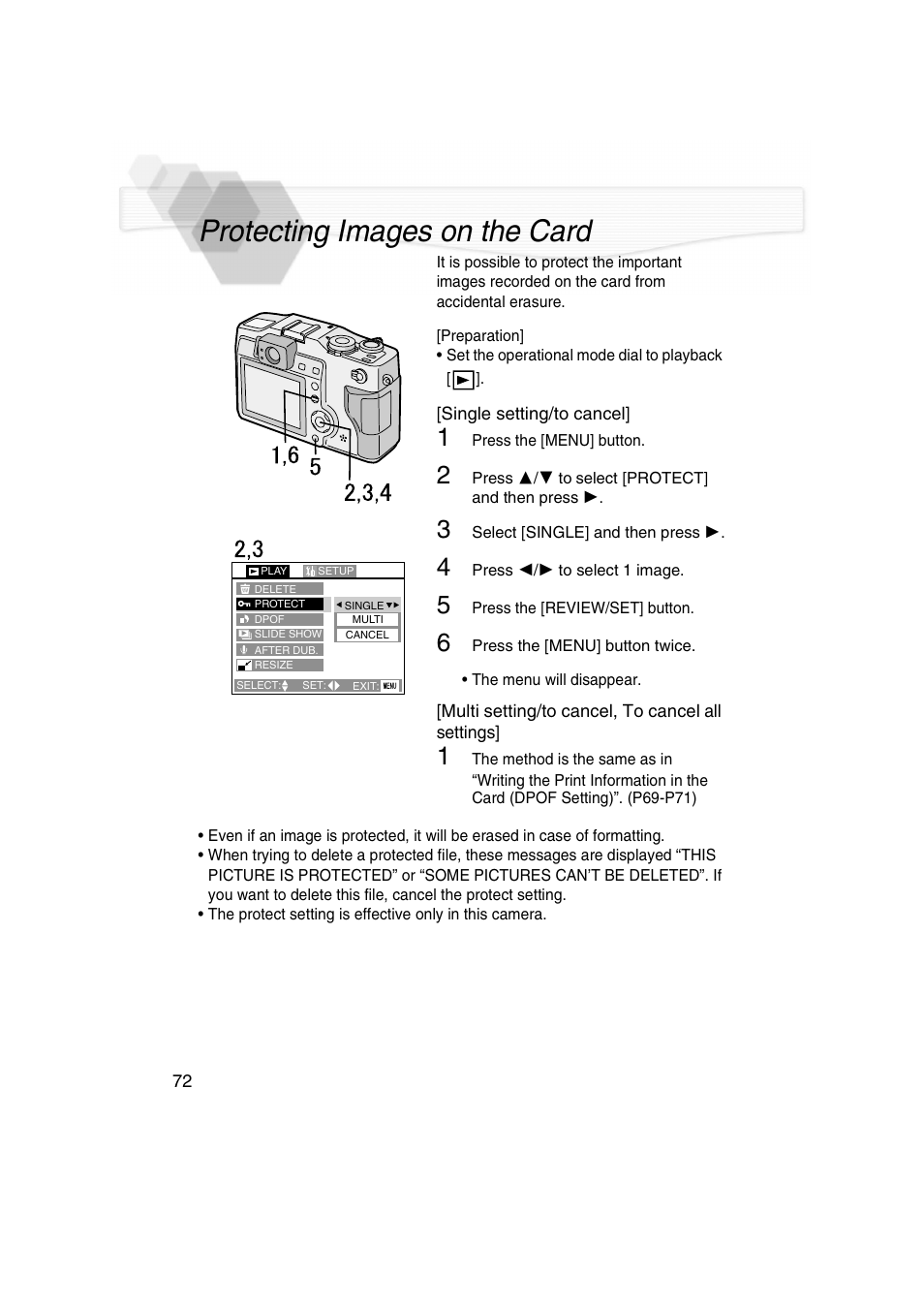 Protecting images on the card, Age (p72) | Panasonic DMC-LC5PP User Manual | Page 72 / 108