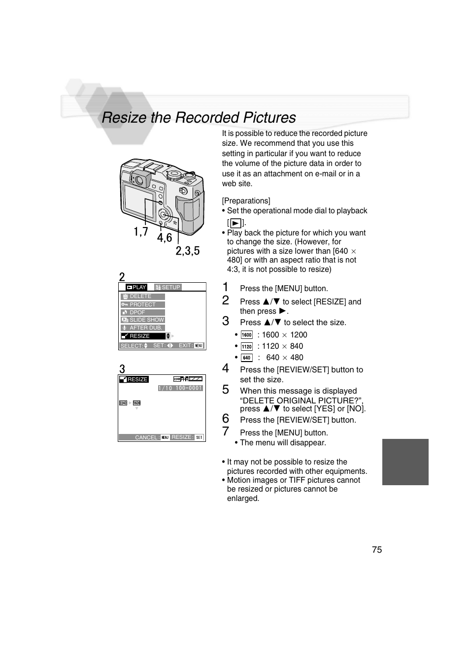 Resize the recorded pictures | Panasonic DMC-LC5PP User Manual | Page 75 / 108