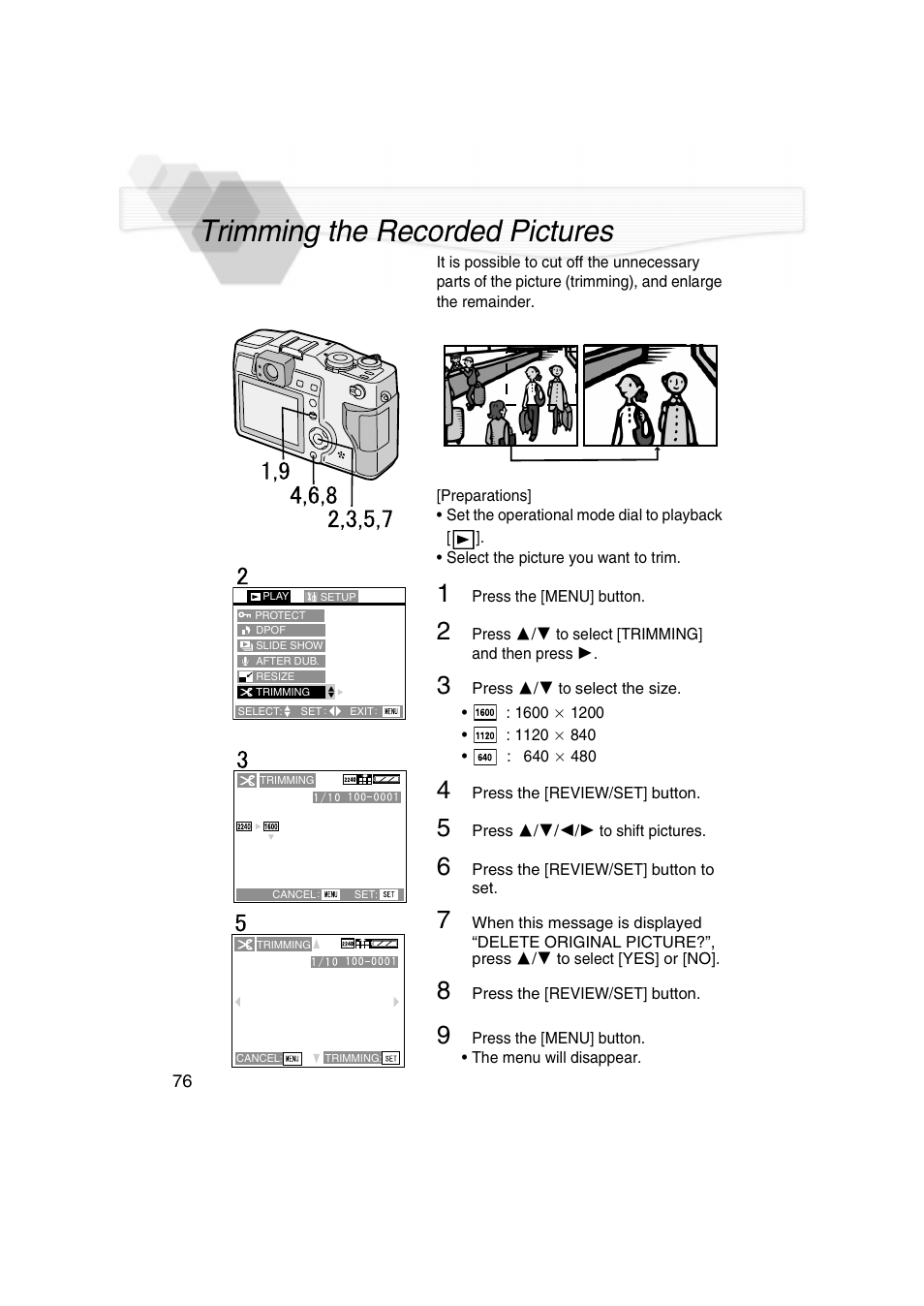 Trimming the recorded pictures | Panasonic DMC-LC5PP User Manual | Page 76 / 108