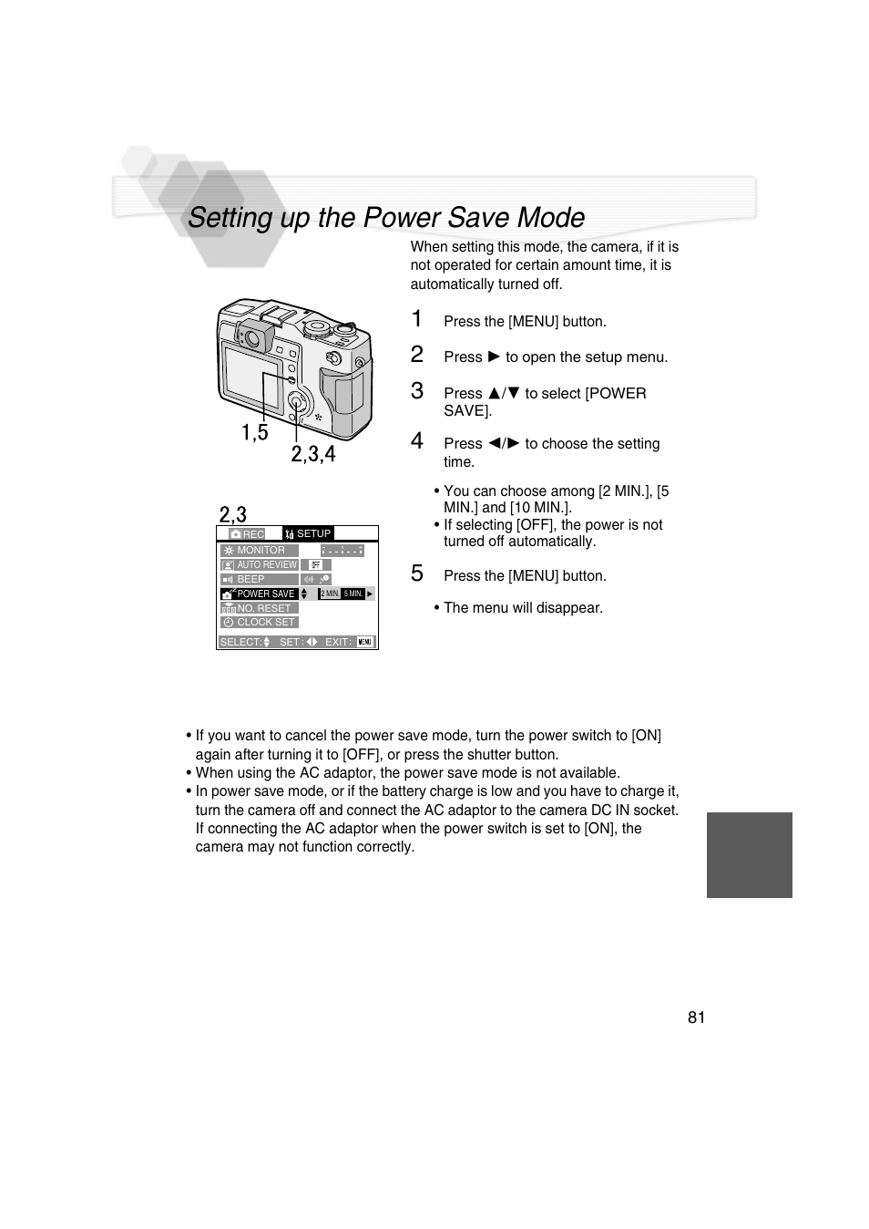 Setting up the power save mode, P81) | Panasonic DMC-LC5PP User Manual | Page 81 / 108