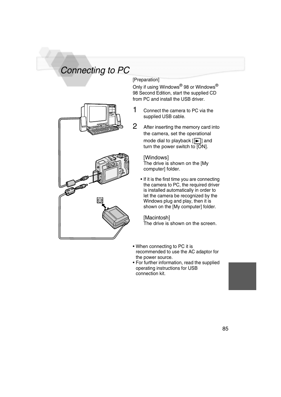 Connecting to pc | Panasonic DMC-LC5PP User Manual | Page 85 / 108