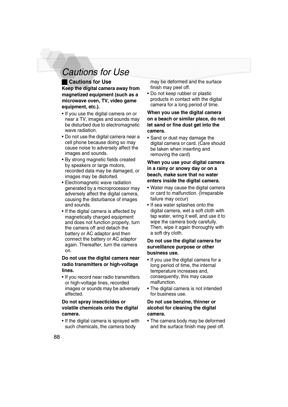 Cautions for use | Panasonic DMC-LC5PP User Manual | Page 88 / 108