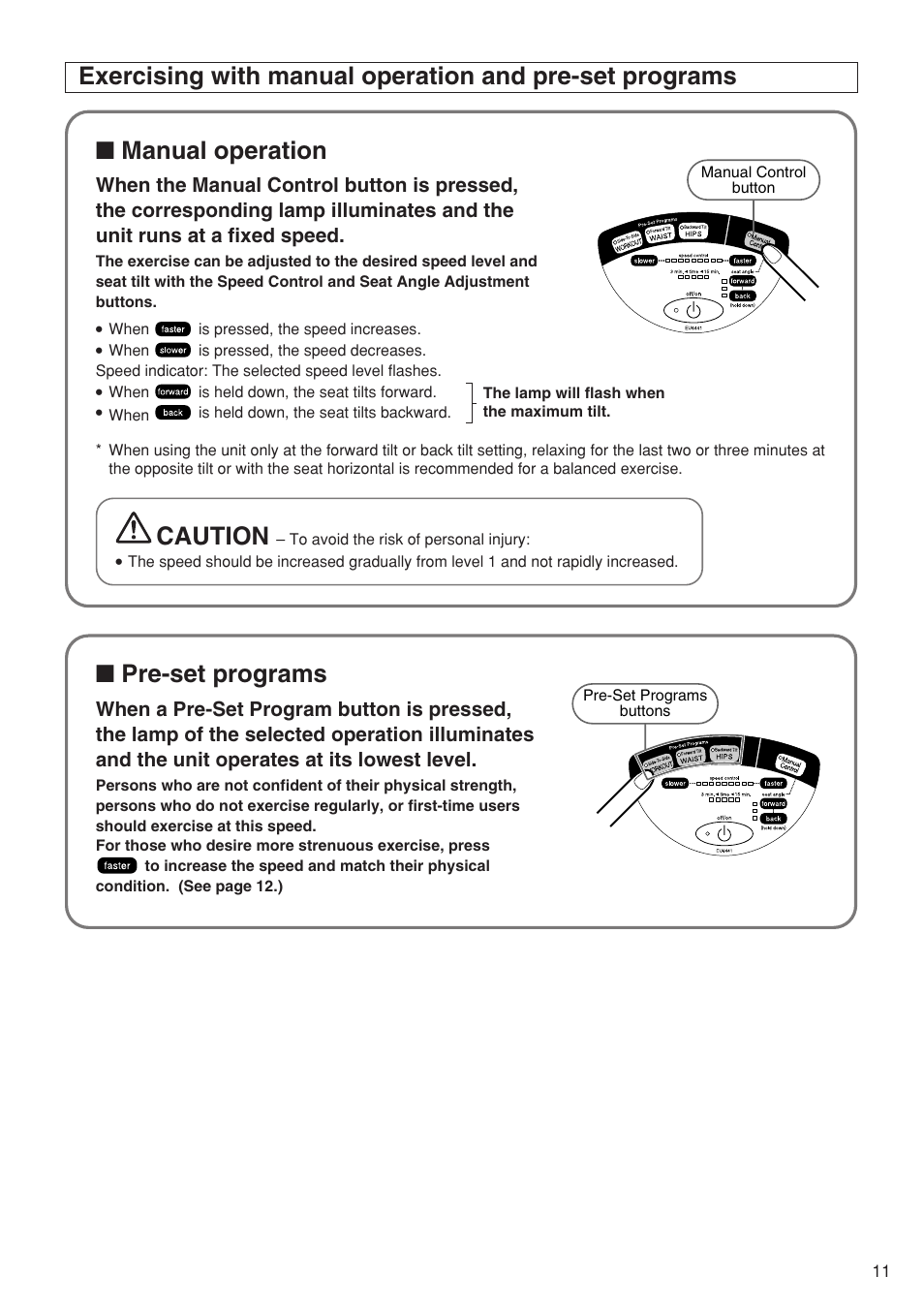 Manual operation, Caution, Pre-set programs | Panasonic EU6441 User Manual | Page 13 / 37