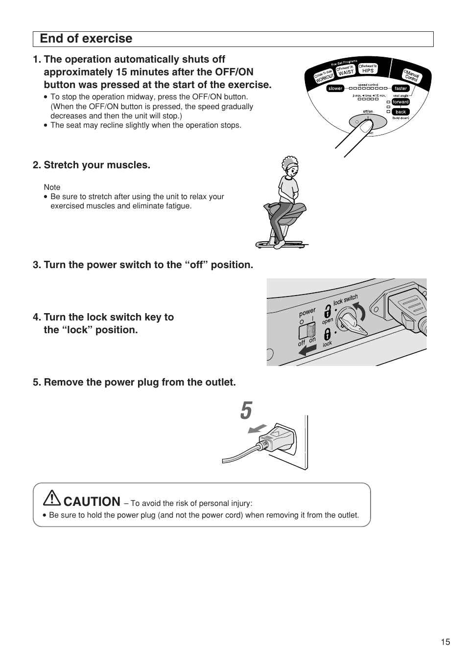 End of exercise, Caution | Panasonic EU6441 User Manual | Page 17 / 37