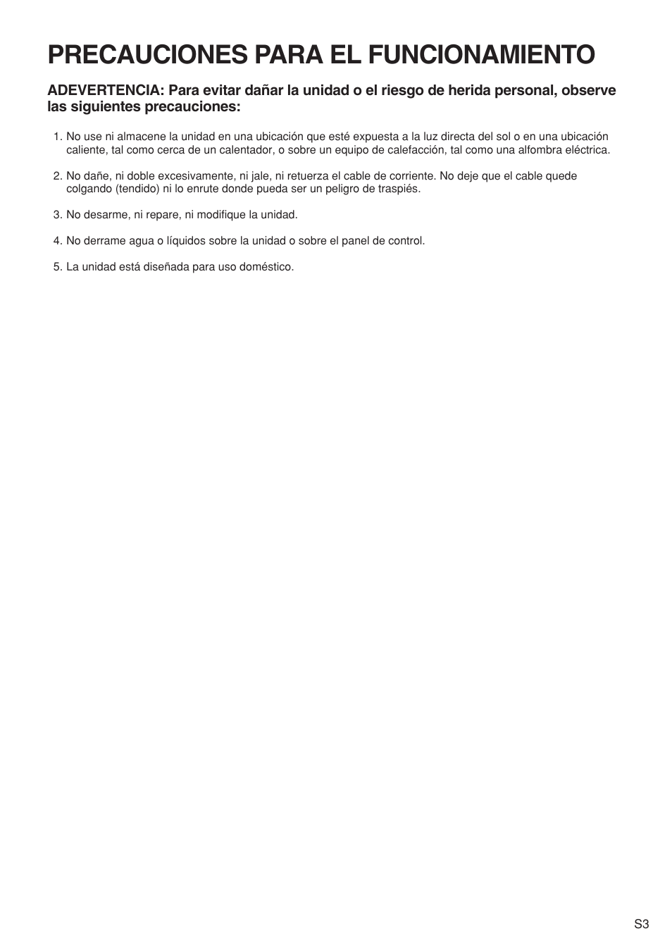 Precauciones para el funcionamiento | Panasonic EU6441 User Manual | Page 22 / 37