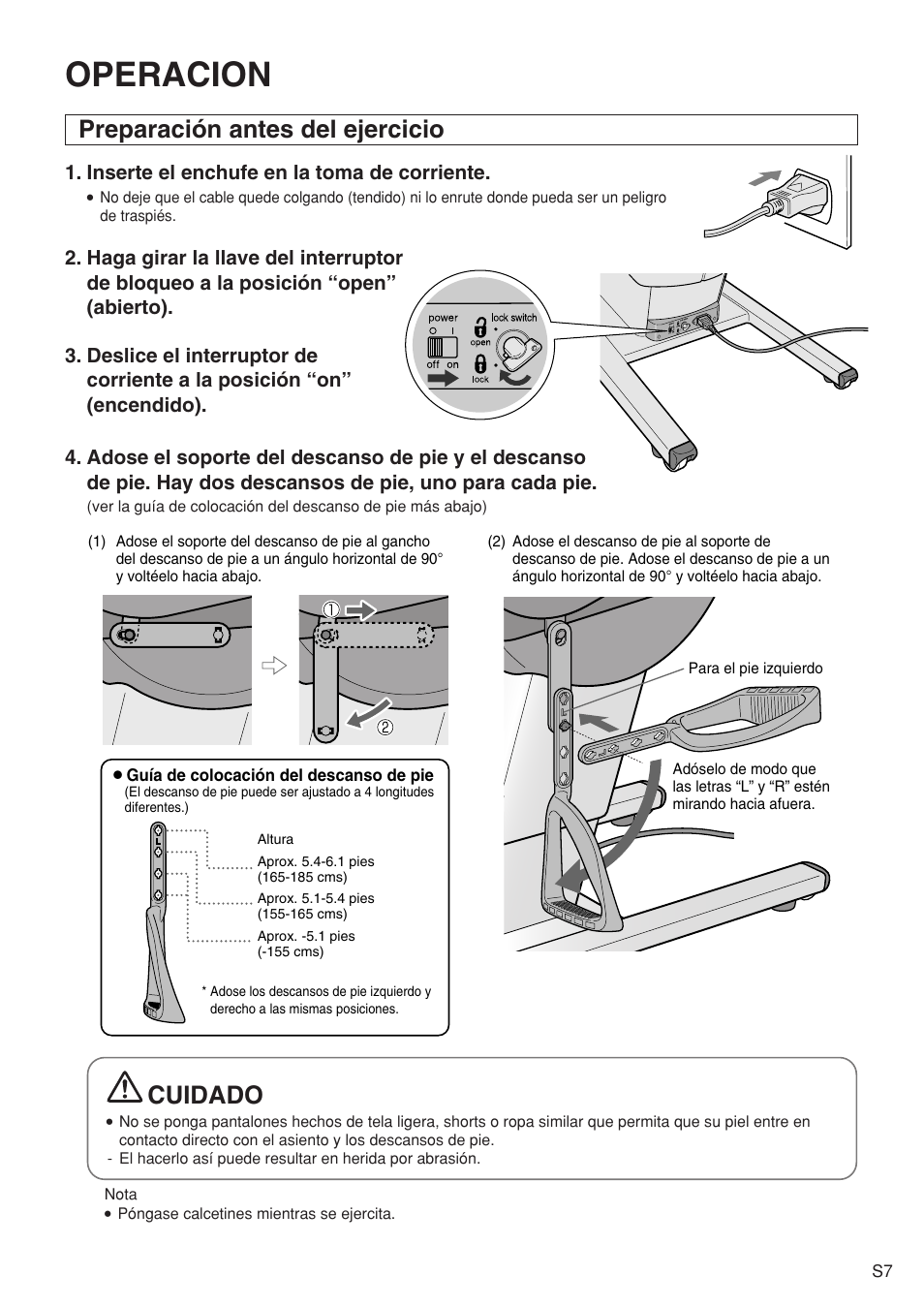 Operacion, Preparación antes del ejercicio, Cuidado | Panasonic EU6441 User Manual | Page 26 / 37