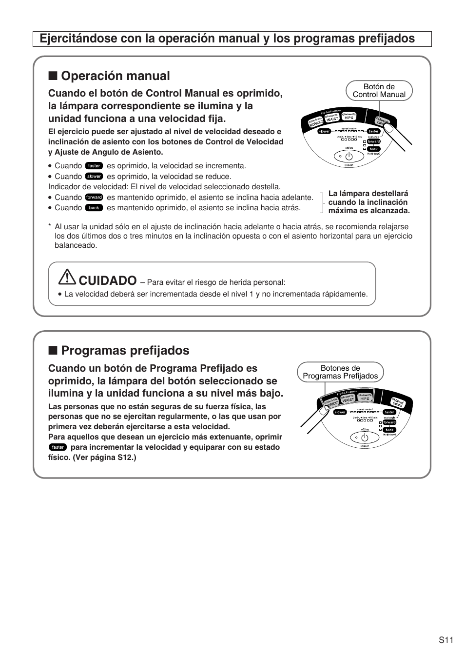 Operación manual, Cuidado, Programas prefijados | Panasonic EU6441 User Manual | Page 30 / 37