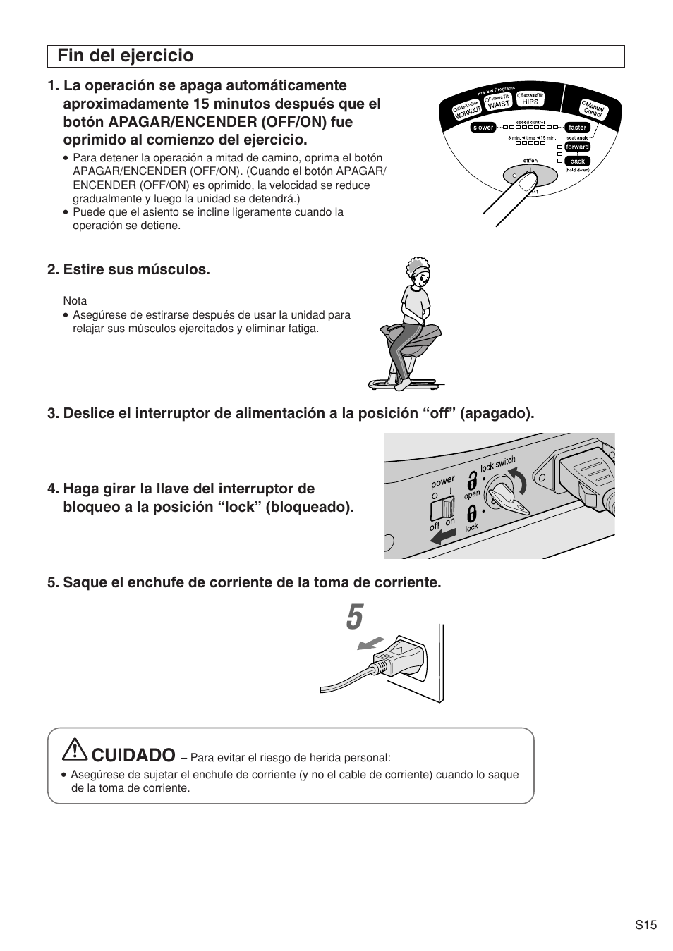Fin del ejercicio, Cuidado | Panasonic EU6441 User Manual | Page 34 / 37