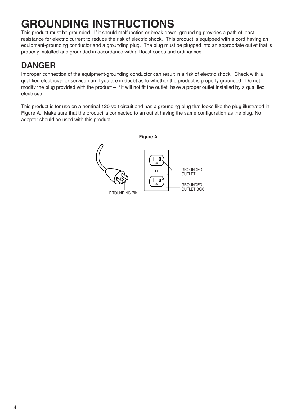 Grounding instructions, Danger | Panasonic EU6441 User Manual | Page 6 / 37