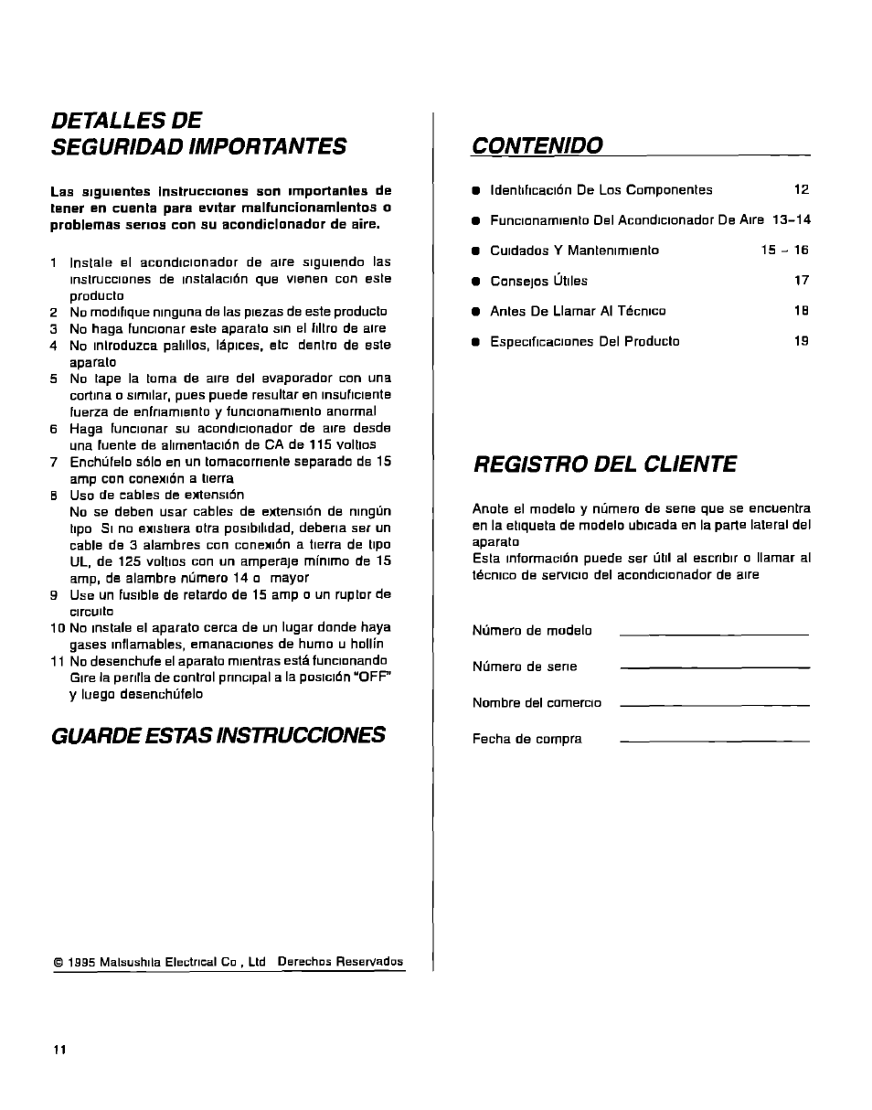 Panasonic CW-1406BU User Manual | Page 12 / 20