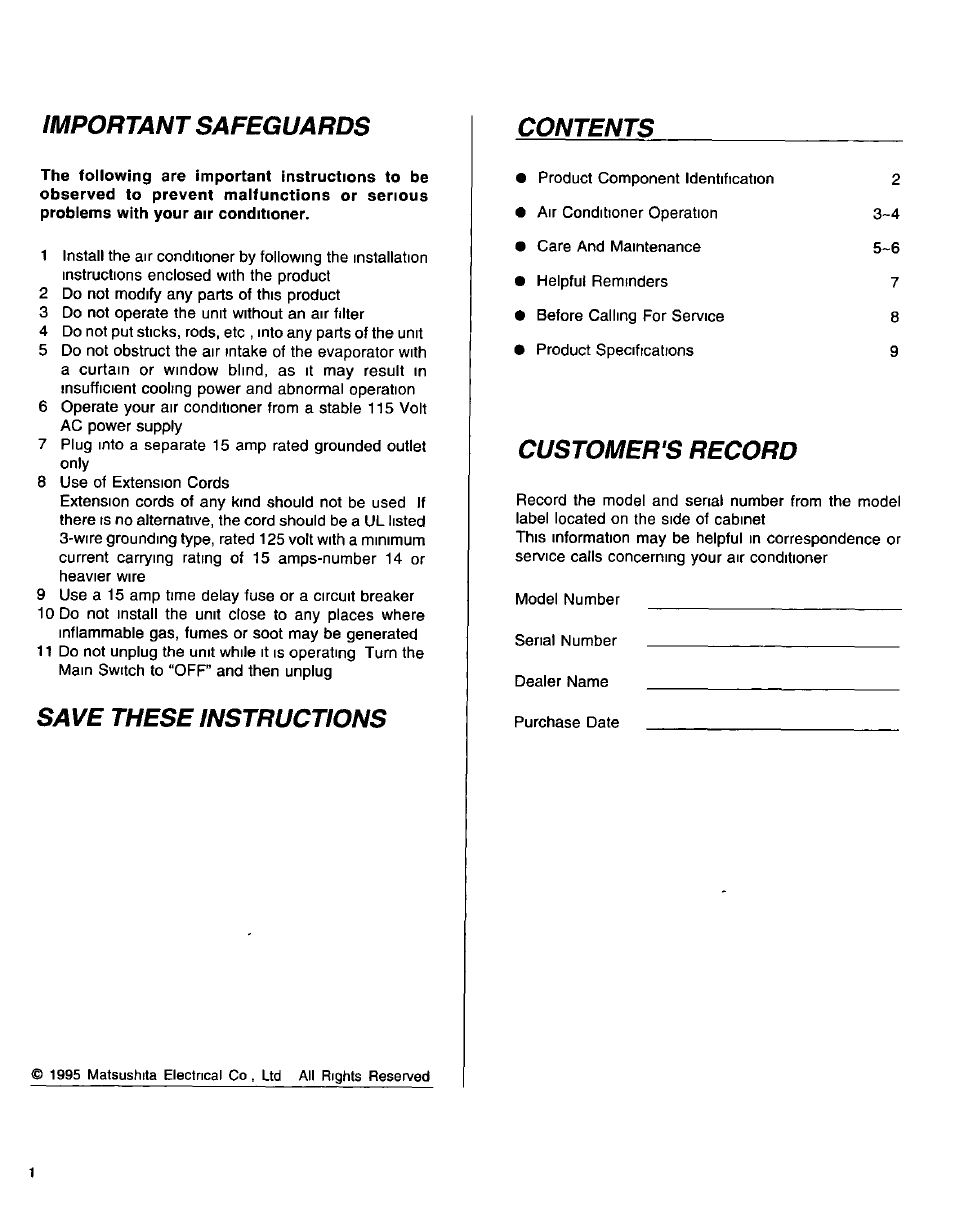 Panasonic CW-1406BU User Manual | Page 2 / 20