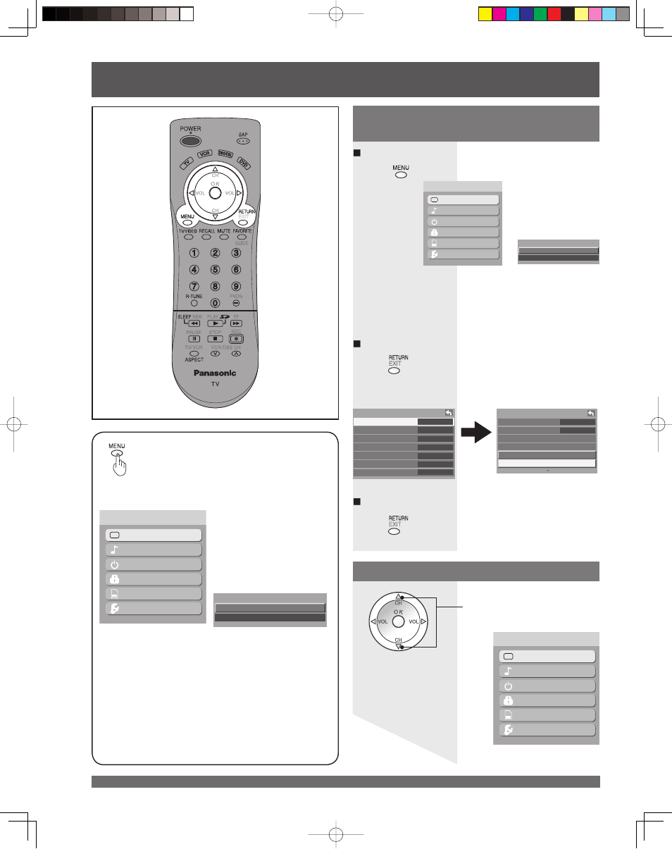 Basic menu navigation, Example of a procedure | Panasonic LSQT1060 C User Manual | Page 26 / 80