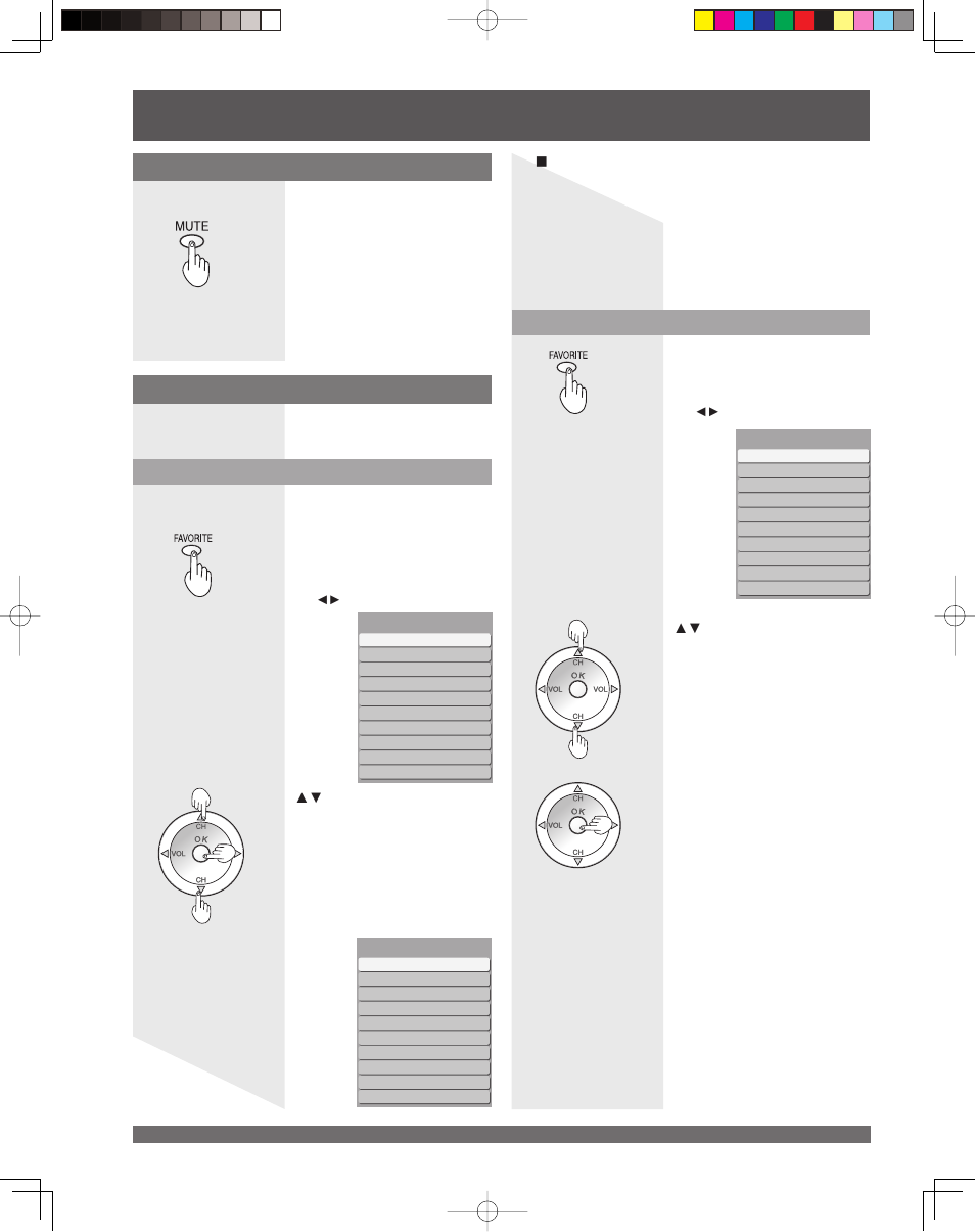 3projection display operation (continued), Audio mute, Favorite feature | Panasonic LSQT1060 C User Manual | Page 34 / 80