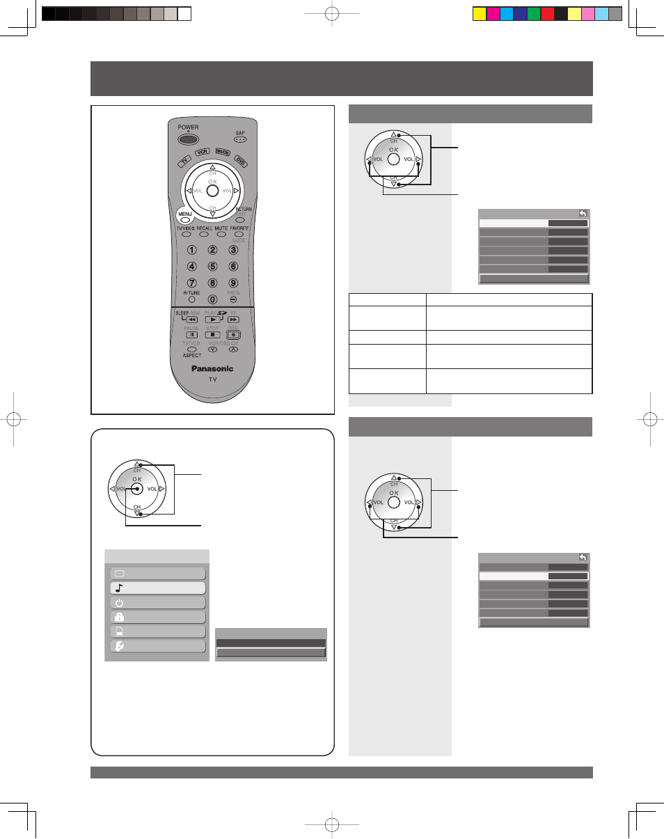 Audio adjustments, Audio ad just ments, Normal / bass / treble / balance | Audio mode | Panasonic LSQT1060 C User Manual | Page 40 / 80