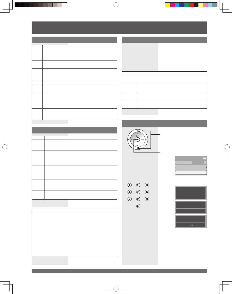 12 lock feature (continued), Canadian english ratings chart, Blocking messages | Change password, Canadian french ratings chart | Panasonic LSQT1060 C User Manual | Page 46 / 80