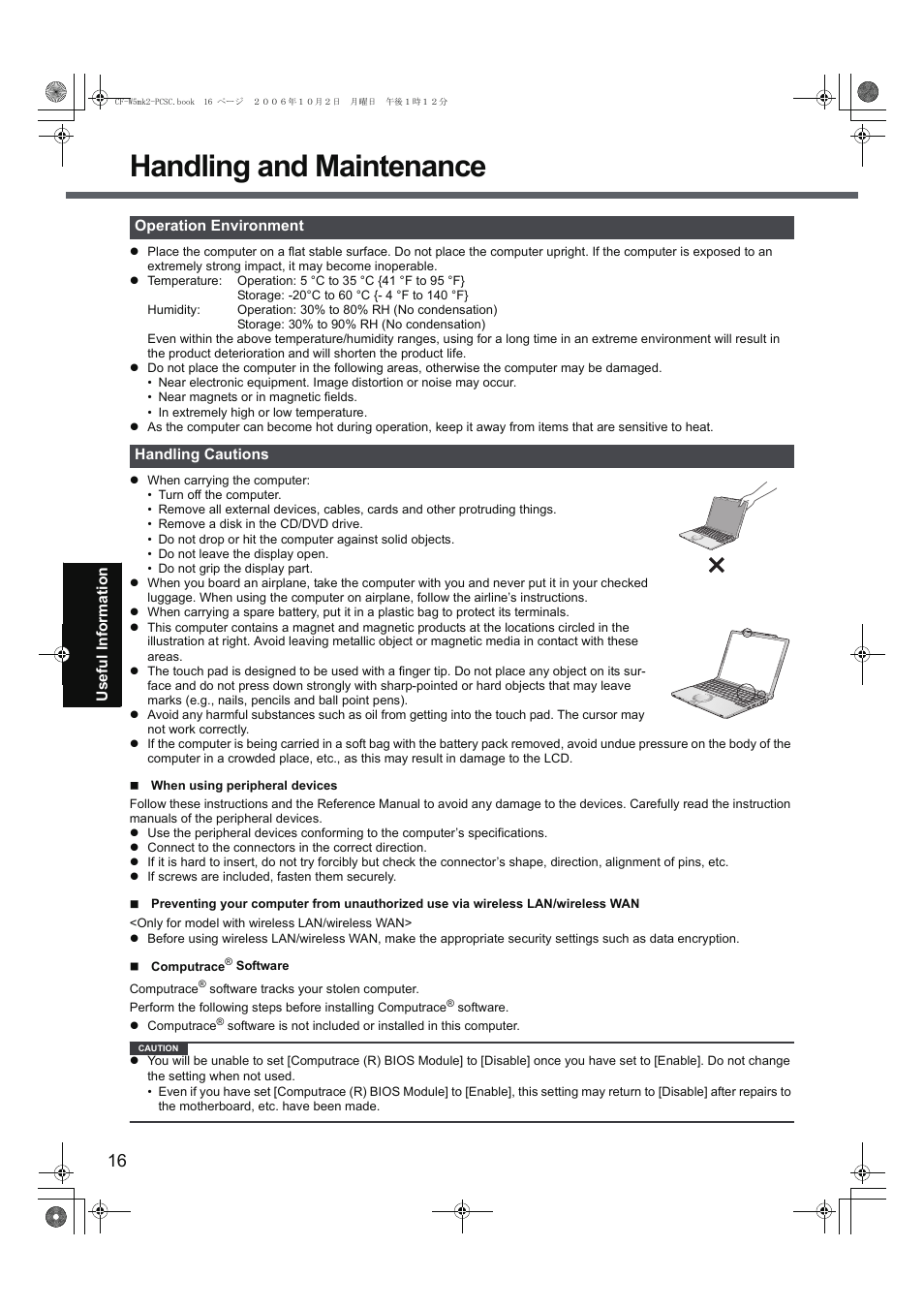 Handling and maintenance | Panasonic CF-W5 User Manual | Page 16 / 36