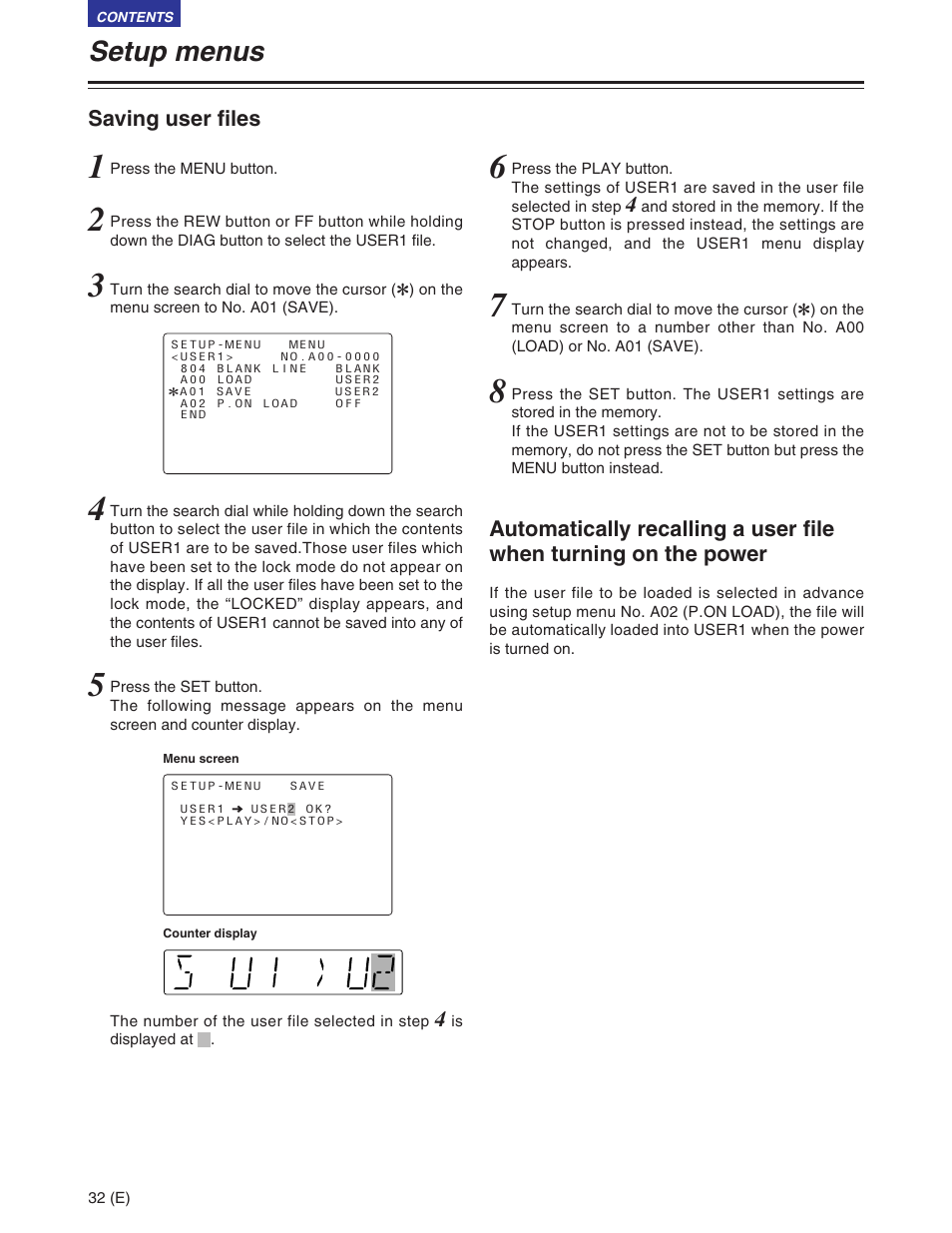 Setup menus | Panasonic AJ-SD930BE User Manual | Page 32 / 81