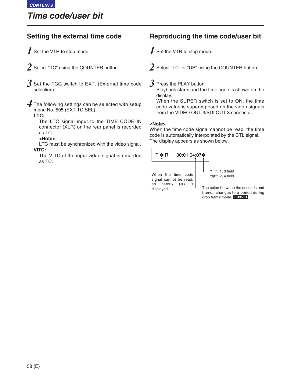 Time code/user bit | Panasonic AJ-SD930BE User Manual | Page 58 / 81