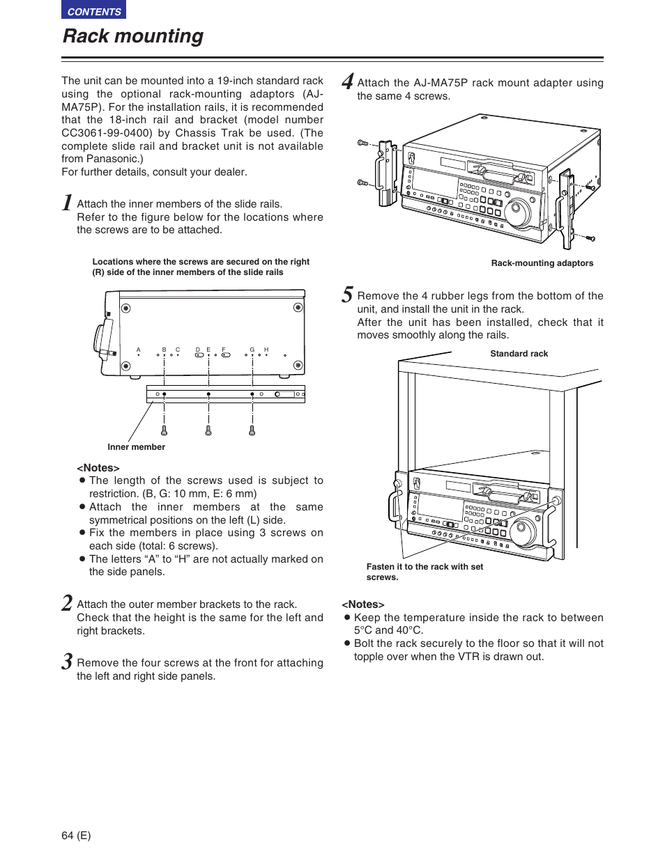 Rack mounting | Panasonic AJ-SD930BE User Manual | Page 64 / 81