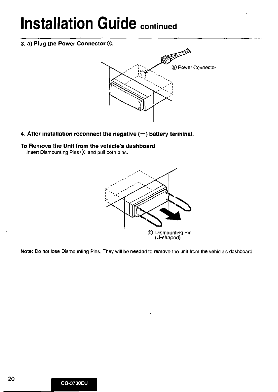 Installation guide, Continued | Panasonic CQ3700EU User Manual | Page 20 / 28