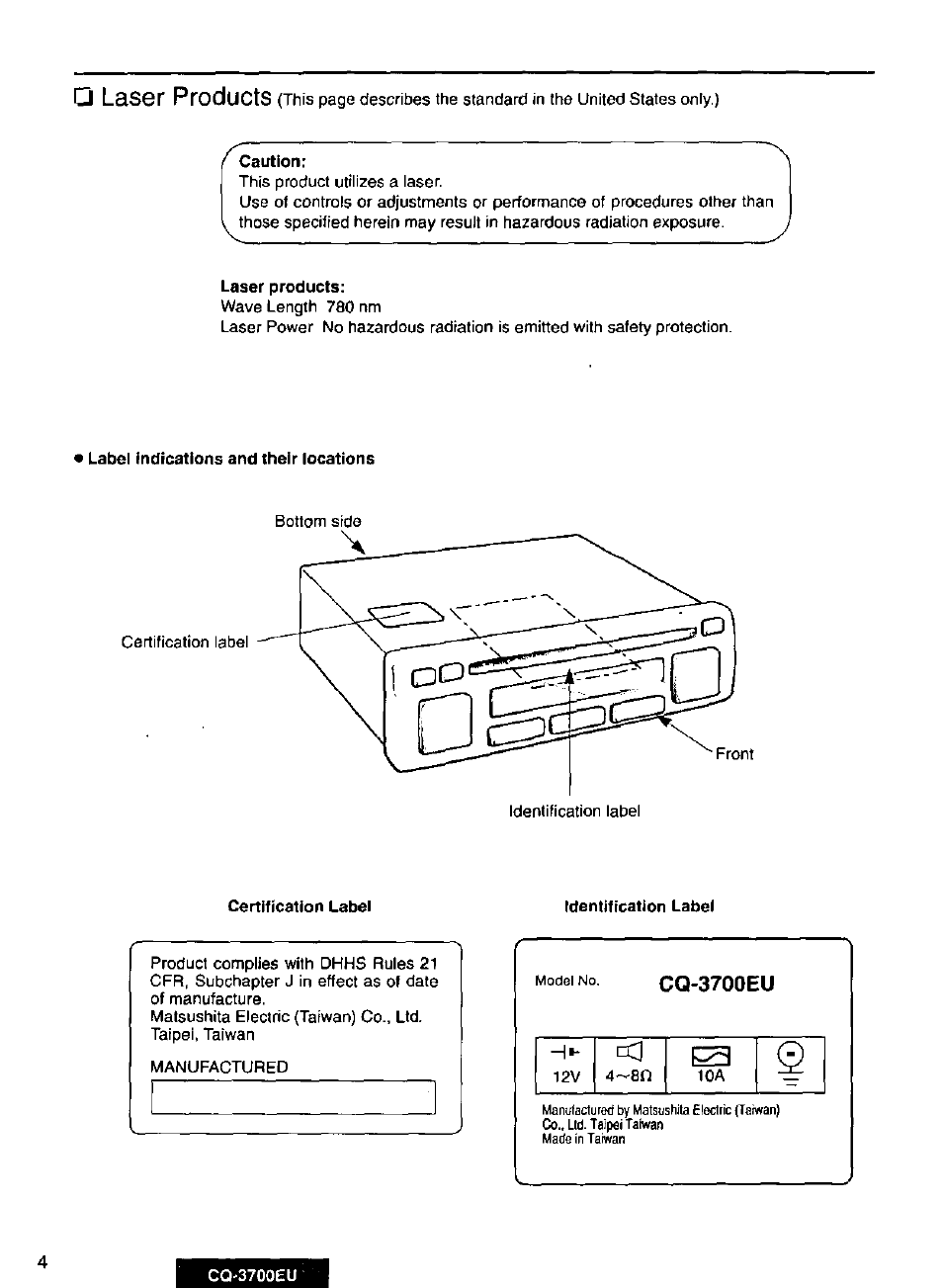 Cq-3700eu | Panasonic CQ3700EU User Manual | Page 4 / 28