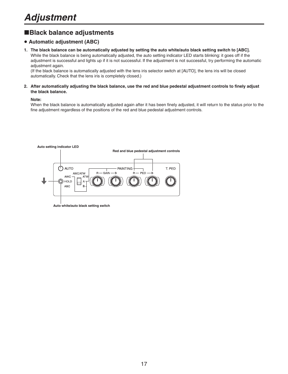 Black balance adjustments, Adjustment | Panasonic AW-RC600P User Manual | Page 17 / 24