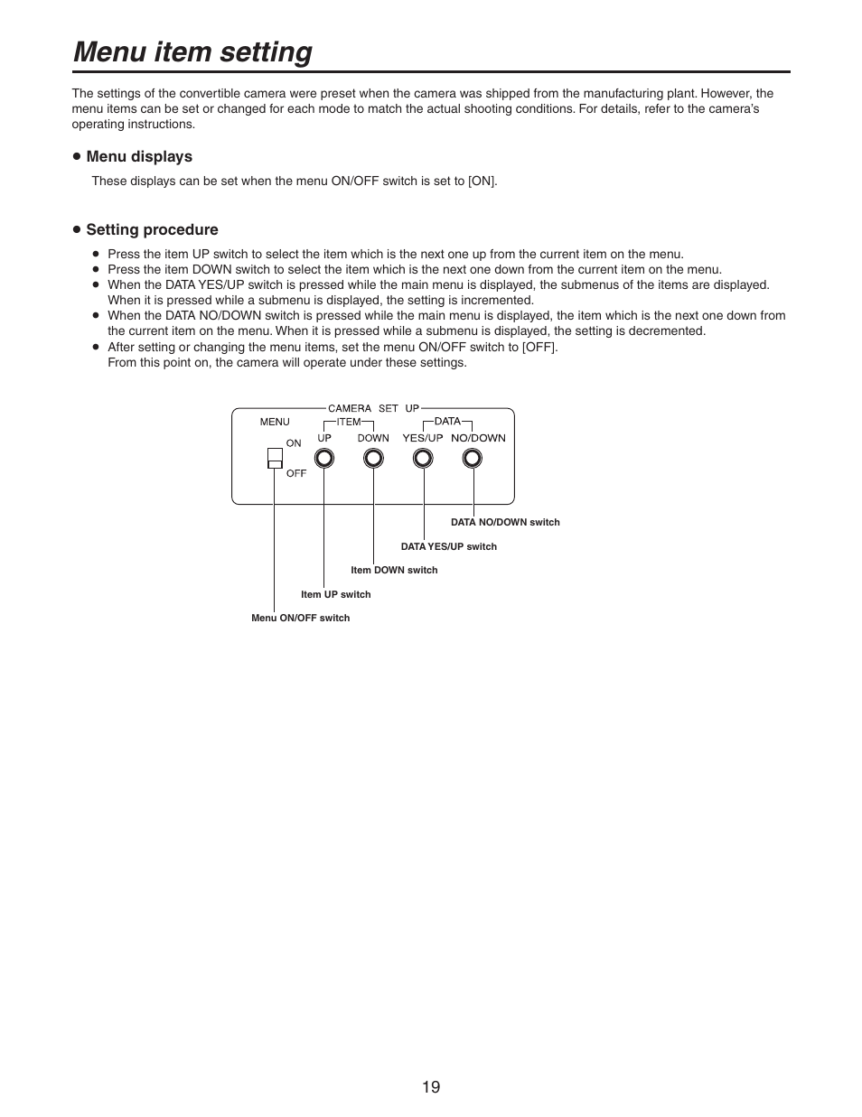 Menu item setting | Panasonic AW-RC600P User Manual | Page 19 / 24