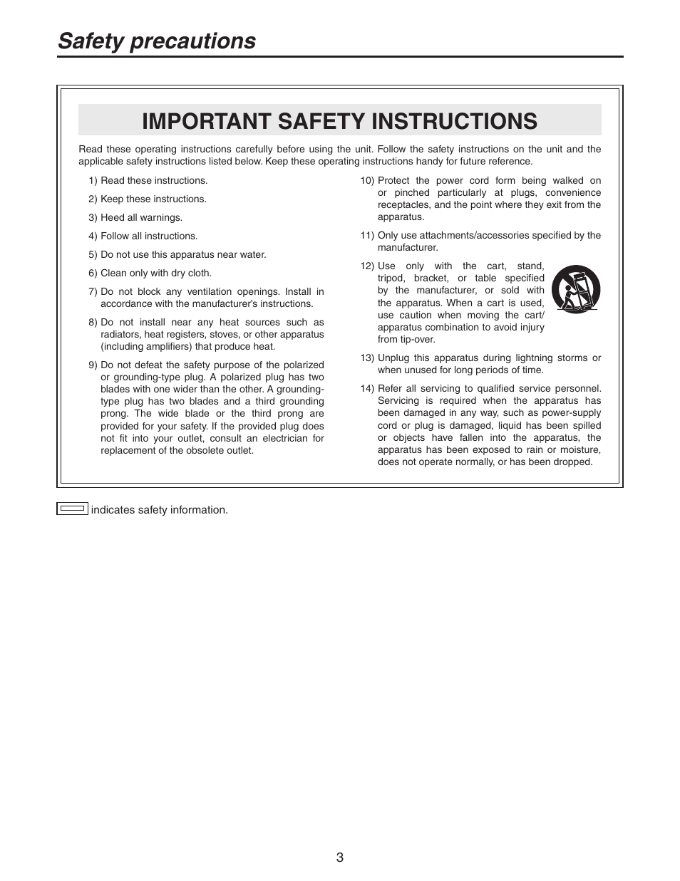 Important safety instructions safety precautions | Panasonic AW-RC600P User Manual | Page 3 / 24