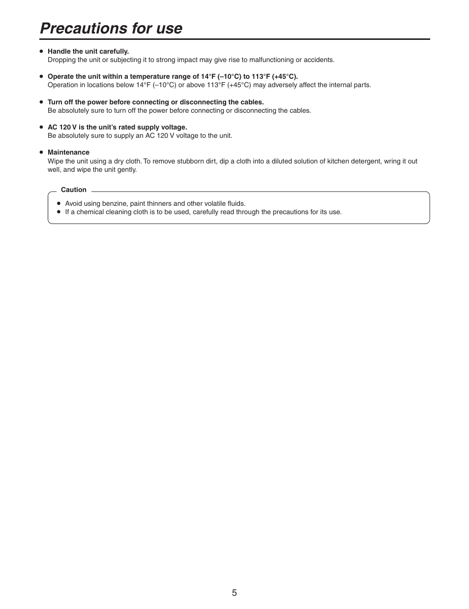 Precautions for use | Panasonic AW-RC600P User Manual | Page 5 / 24