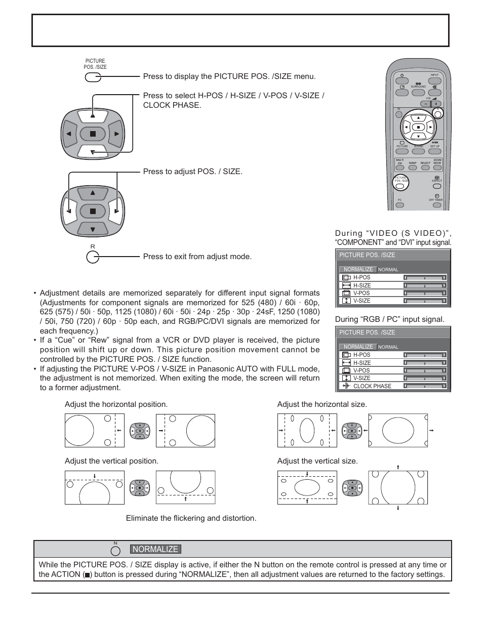 Adjusting picture position / size, Helpful hint, Normalization) | Normalize | Panasonic TH-32LHD7 User Manual | Page 19 / 36