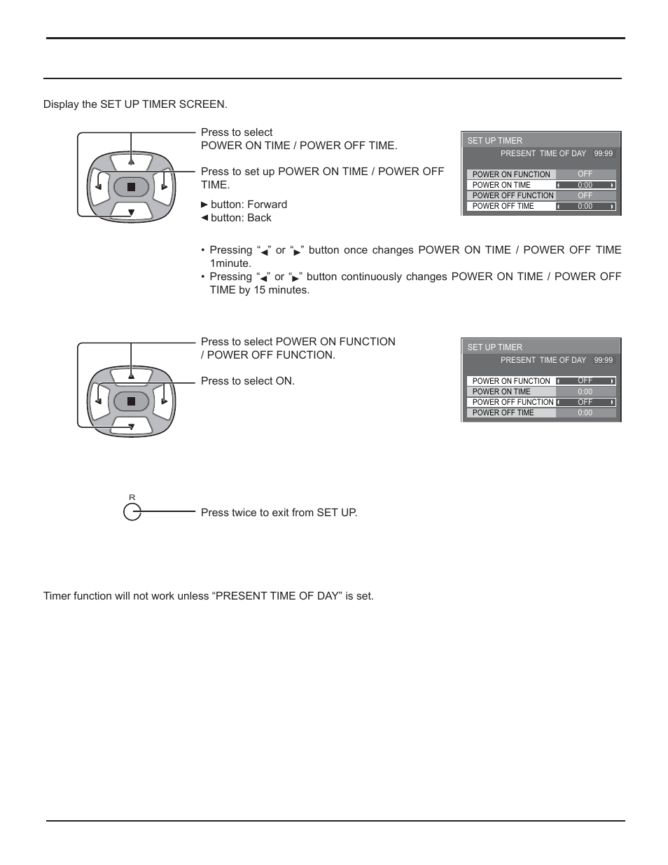 Set up timer, 26 present time setup / set up timer | Panasonic TH-32LHD7 User Manual | Page 26 / 36