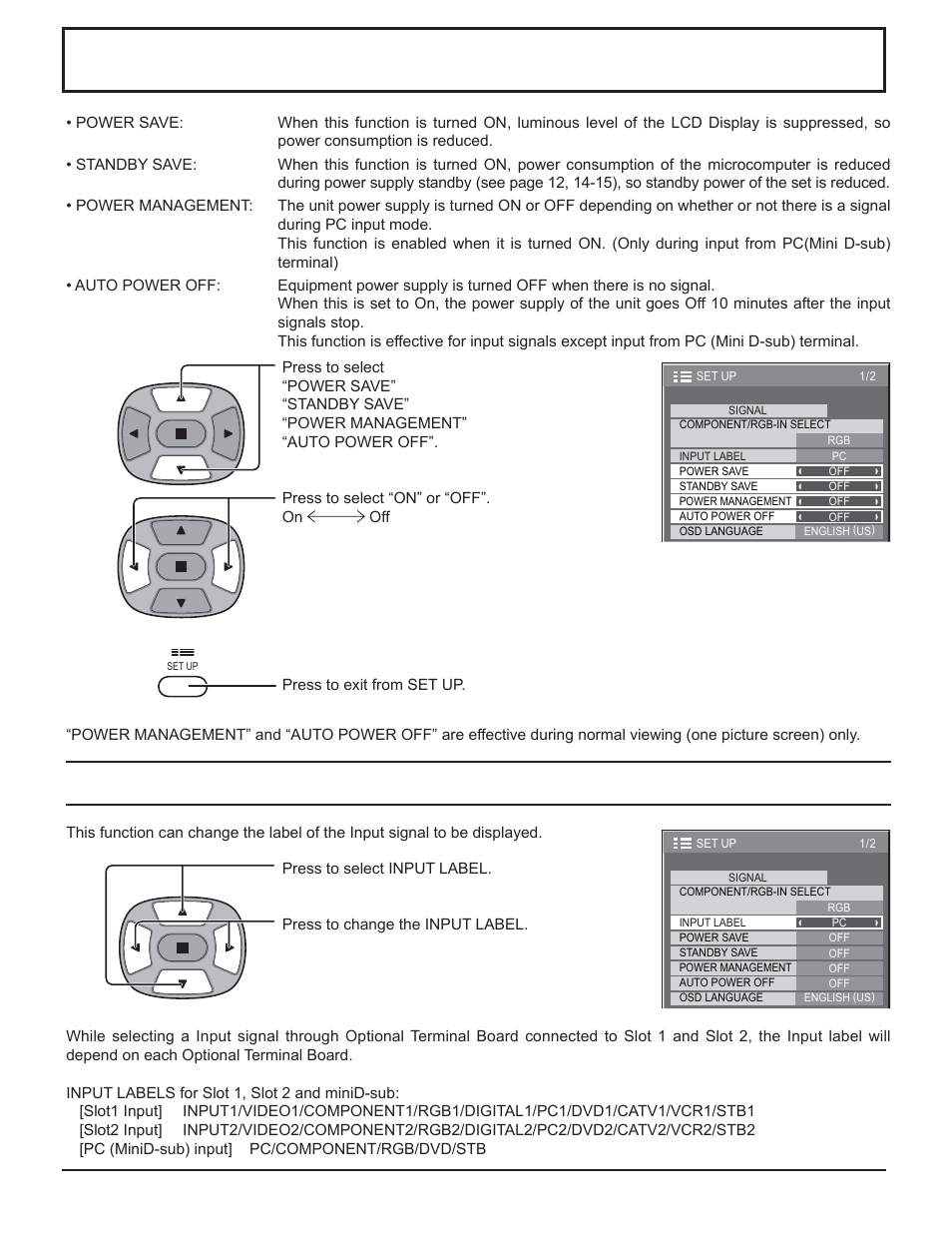 Reduces power consumption, Customizing the input labels | Panasonic TH-32LHD7 User Manual | Page 27 / 36