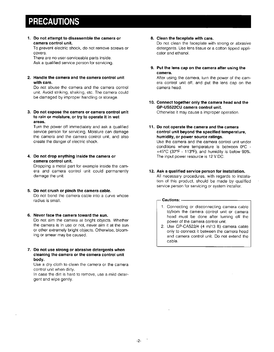 Precautions | Panasonic GP-US532H User Manual | Page 4 / 24