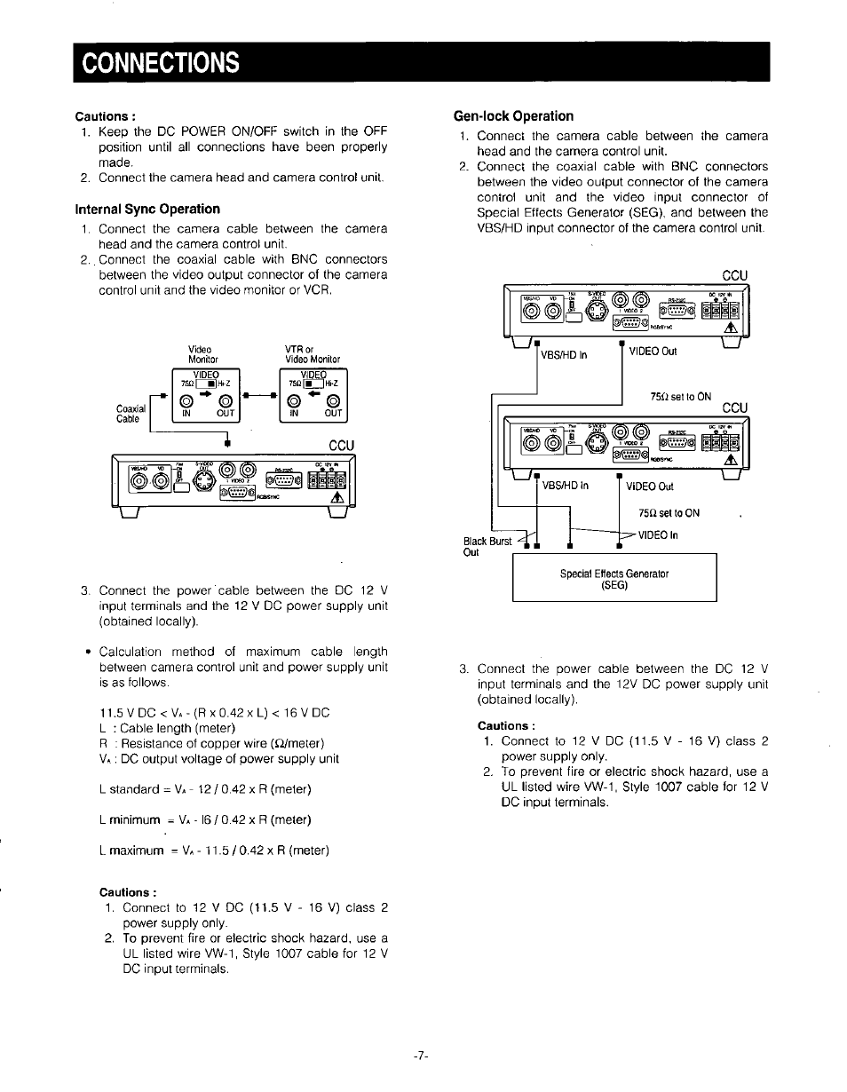 Cautions, Connections | Panasonic GP-US532H User Manual | Page 9 / 24