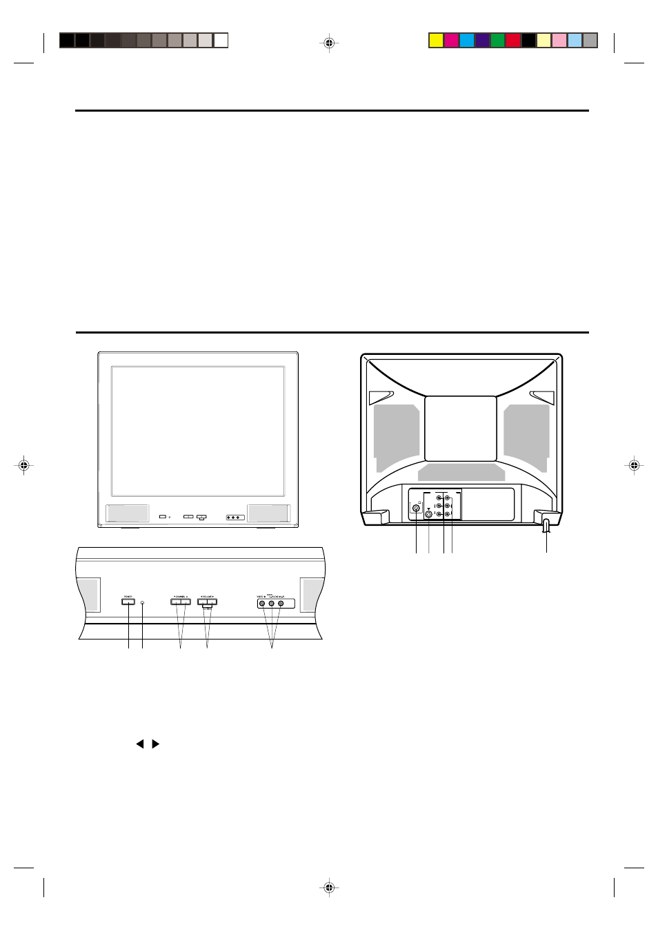 Features location of controls, Front back | Panasonic CT-2701 User Manual | Page 4 / 24